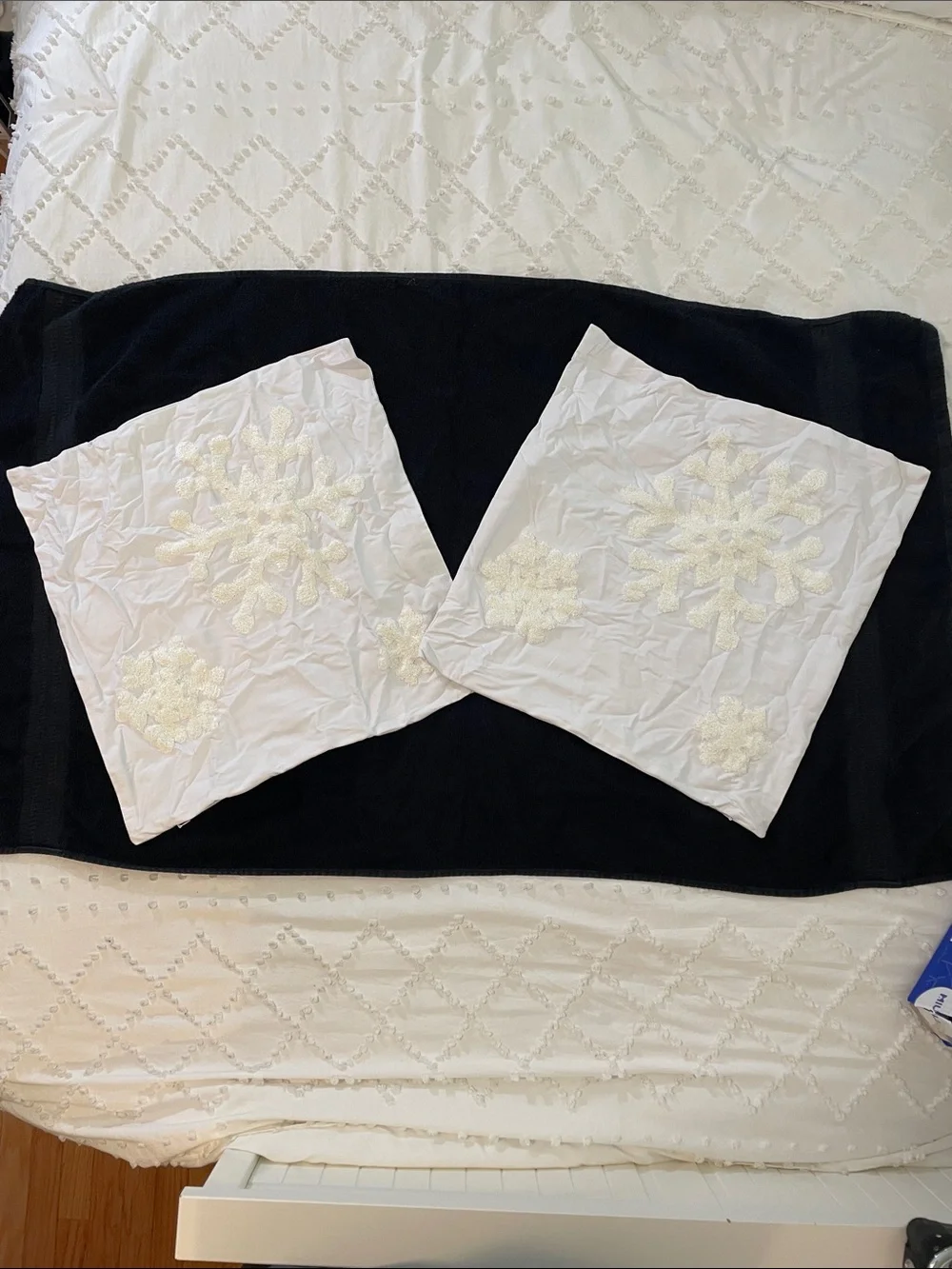 White textured, tonal, snowflake Accent Pillow Covers - nwt